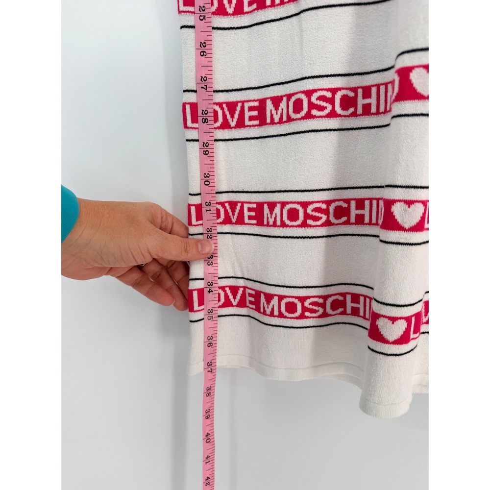 Love Moschino Womens White Pink Logo Stripe Heart Sleeveless Knit Dress Size 6 - Picture 6 of 10